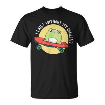I Exist Without My Consent Cottagecore Skateboarding Frog T-Shirt - Monsterry AU