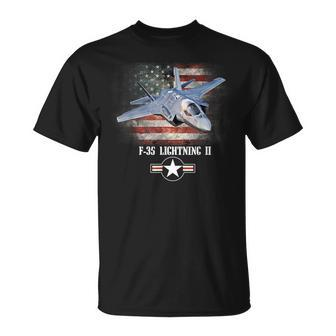 F-35 Lightning 2 Us Flag Proud Air Force Military Veteran T-Shirt - Seseable