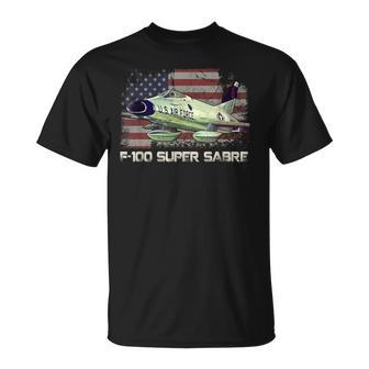 F100 Super Sabre Jet Fighter Plane American Flag Pilot Vet T-Shirt - Monsterry
