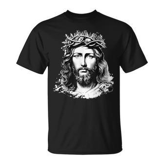 Face Of Jesus Christ Crown Of Thorns Catholic Faith T-Shirt - Seseable