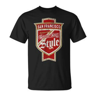 Faded San Francisco Sunday Bay Area Faithful Beer Label T-Shirt | Mazezy