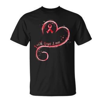 Faith Hope Love Red Ribbon Heart Disease Awareness T-Shirt - Monsterry