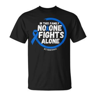 In This Family No-One Fight Alone Als Awareness Month Ribbon T-Shirt - Seseable