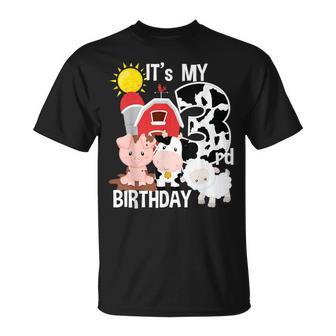 Farm Animals 3 Year Old It's My 3Rd Birthday Party T-Shirt - Monsterry