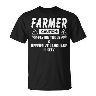 Farmer Caution Flying Tools And Offensive Language T-Shirt | Mazezy UK