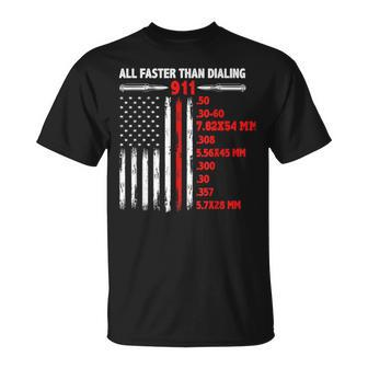 All Faster Than Dialing 911 American Flag Gun Lover Usa Flag T-Shirt - Monsterry UK