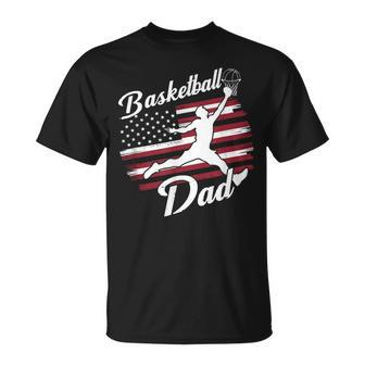 Father's Day 4Th July American Flag Basketball Sport Dad Men T-Shirt - Seseable