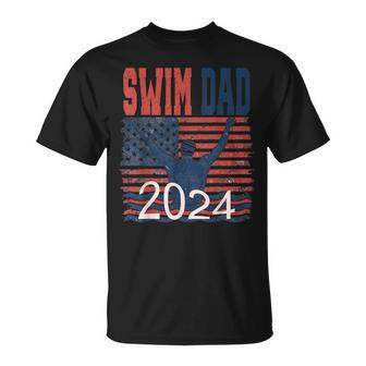 Father's Day 4Th Of July Swim Dad 2024 American Us Flag T-Shirt - Thegiftio UK