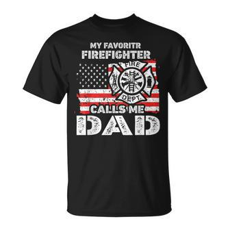 My Favorite Firefighter Calls Me Dad Usa Flag Father T-Shirt - Monsterry UK