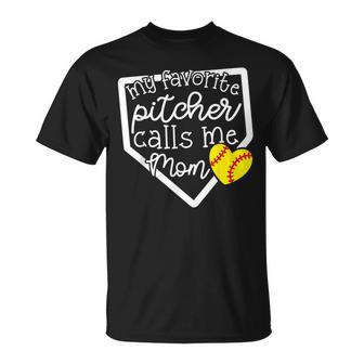 My Favorite Pitcher Calls Me Mom Softball Cute Mama T-Shirt - Monsterry DE