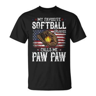 My Favorite Softball Player Calls Me Paw Paw American Flag T-Shirt - Monsterry DE