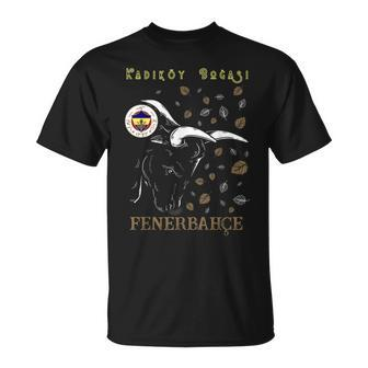Fenerbahçe-Schwarzes T-Shirt mit Bullen-Grafik und Team-Emblemen - Seseable