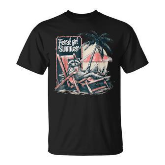 Feral Girl Summer Raccoon Beach T-Shirt - Monsterry CA