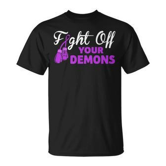 Fight Off Your Demons Purple Ribbon Boxing Gloves Overdose T-Shirt - Monsterry CA