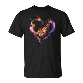 Fire Guitar In Heart T-Shirt | Mazezy