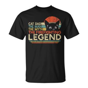 Firefighter Cat Dad Man Myth Firefighting Legend Fireman T-Shirt - Monsterry DE