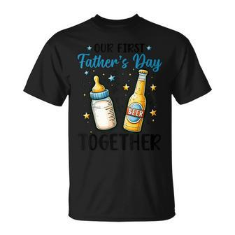 Our First Father's Day Together Baby Milk Bottle Daddy Beer T-Shirt - Thegiftio UK