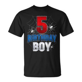 Five 5Yr Boys Spider Web Happy 5Th Birthday Boy 5 Years Old T-Shirt | Mazezy