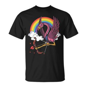 Flamingo Bird Valentines Day Love Rainbow T-Shirt | Mazezy