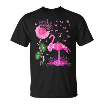Flamingo Faith Hope Love Pink Pumpkin Ribbon Breast Cancer T-Shirt - Monsterry