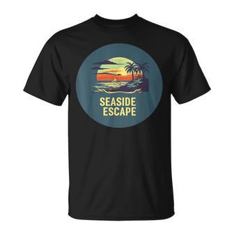 Flucht Am Meer Mit Palmen Und Sonnenuntergang Für Sommerfans T-Shirt - Seseable