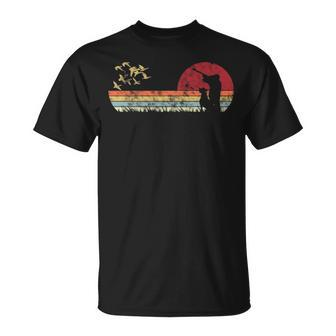 Flying Duck Hunting With Dog Retro Style T-Shirt | Mazezy