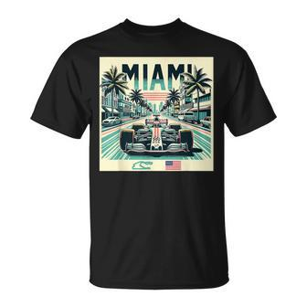 Formula Racing Open Wheel Car Retro Miami Circuit Usa Flag T-Shirt | Mazezy