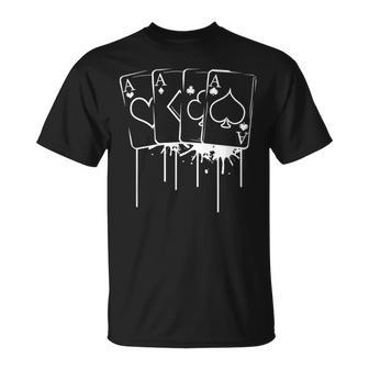 Four Aces White Splatter Outline Cool Suit Poker Player T-Shirt - Monsterry