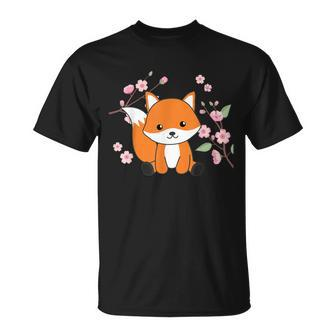 Fox Sweet Animals For Kawaii Cherry Blossom Foxes T-Shirt - Monsterry