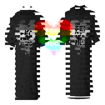 Free Dad Hugs Lgbt Gay Pride Parade Rainbow Flag Fathers Day T-Shirt - Thegiftio