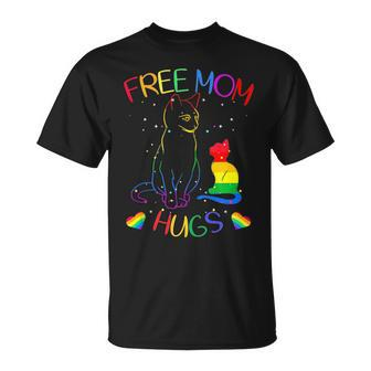 Free Mom Hugs Lgbt Pride Mama Cat Rainbow Cute T-Shirt - Monsterry
