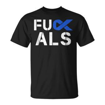 Fuck Als Awareness Month Blue Ribbon Support Squad Fighter T-Shirt - Monsterry