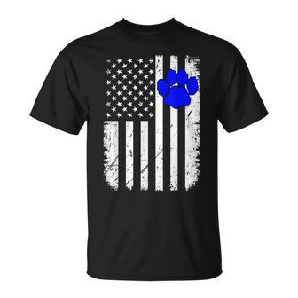Fun Thin Blue Line Police K9 Dog American Flag T-Shirt - Monsterry AU