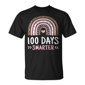 100Th Day Of School 100 Days Smarter Leopard Rainbow T-Shirt - Monsterry DE