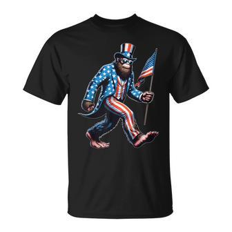 4Th Of July Bigfoot Sasquatch American Flag Patriotic T-Shirt - Monsterry UK