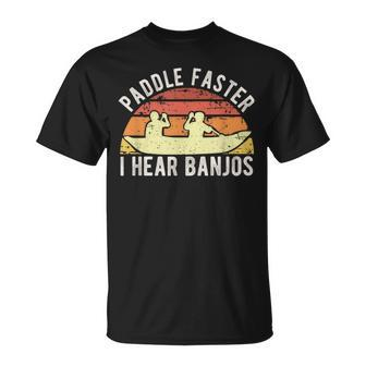 Banjo Vintage Paddle Faster I Hear Banjos Kayak T-Shirt - Monsterry DE