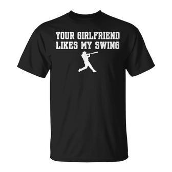 Baseball Quote Your Girlfriend Likes My Swing Youth T-Shirt - Monsterry DE