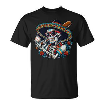 Baseball Skeleton Mexican Sombrero Cool Cinco De Mayo T-Shirt - Thegiftio UK