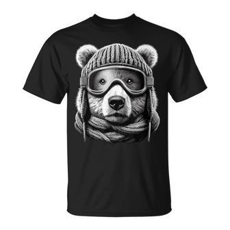 Bear With Ski Goggles And Knitted Hat Skiing T-Shirt - Thegiftio UK