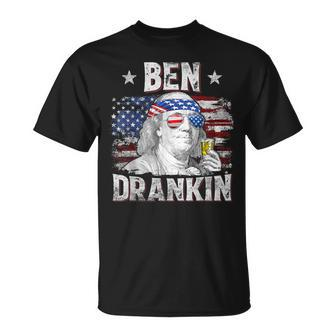 Ben Drankin 4Th Of July Usa Flag Drinking Beer T-Shirt - Seseable