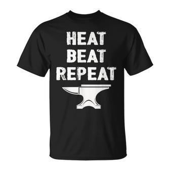 Blacksmith Metalsmith Forging Heat Beat Repeat T-Shirt - Monsterry