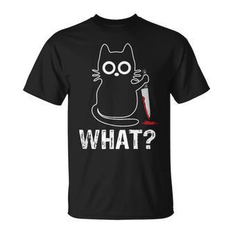 What Cat With Knife Graphic T-Shirt - Seseable