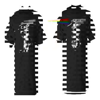 Cat Rock Music Rainbow Totality Dark Side Moon T-Shirt - Seseable