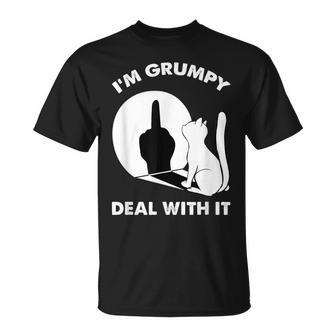 Cat Cat Shadow I'm Grumpy Deal With It T-Shirt - Seseable