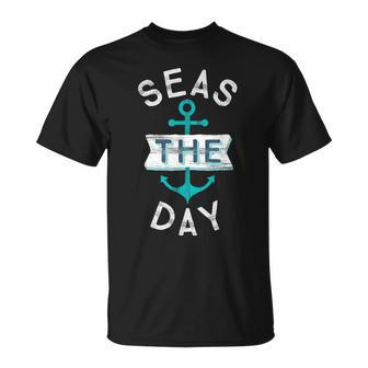 Cruise Saying Seas Day Teal Nautical Anchor T-Shirt - Monsterry AU