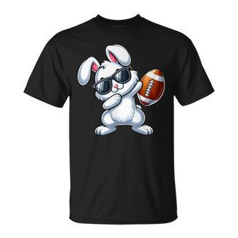 Dabbing Bunny Playing Football Easter Day Boys Girls T-Shirt | Mazezy