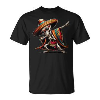 Dabbing Mexican Skeleton Poncho Cinco De Mayo Boys Men T-Shirt - Monsterry