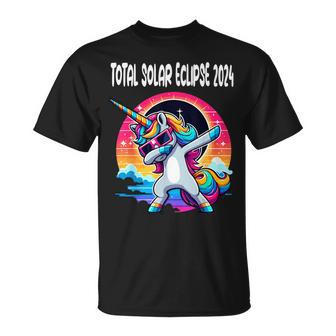 Dabbing Unicorn Wearing Total Solar Eclipse Glasses T-Shirt - Seseable