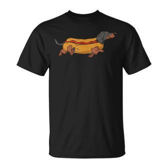 Dachshund In Bun Weiner Hot Dog Cute Foodie Pun T-Shirt - Monsterry