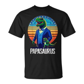 Dad Papasaurus Retro Dinosaur Father's Day Little Son T-Shirt - Monsterry